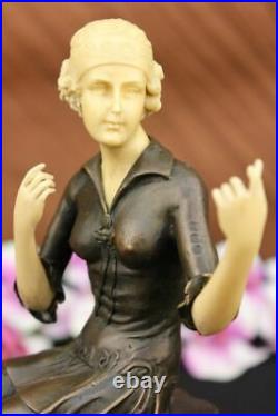 11 West Art Deco Sculpture Femme Modèle Fille Bronze Statue Marbre Base Hot Cast