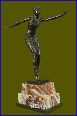 19 Bronze sur Rose Marbre Chiparus Art Déco Flapper Dancer Girl Statue