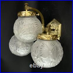 2 X ART DECO Muller Frères Appliques Murales Motifs De Paon Lampes Années 1930