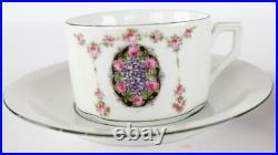 3x Service Tasse de Collection Königszelt Porcelaine Rose Violette Art Déco 1928