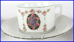 3x Service Tasse de Collection Königszelt Porcelaine Rose Violette Art Déco 1928