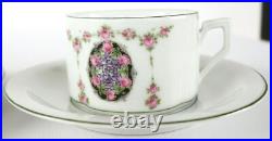 3x Service Tasse de Collection Königszelt Porcelaine Rose Violette Art Déco 1928
