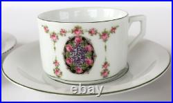 3x Service Tasse de Collection Königszelt Porcelaine Rose Violette Art Déco 1928