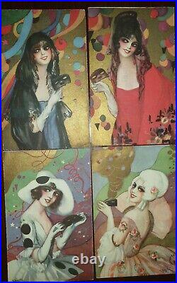 4 Cartoline illustrici Sorelle Chiostri Art deco' Art nouveau n189