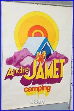 AFFICHE ANCIENNE DECO POP-ART ANDRE JAMET CAMPING circa 1960-70