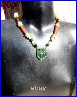 ANCIEN COLLIER ART DÉCO multicolore de style ethnique des années 1930
