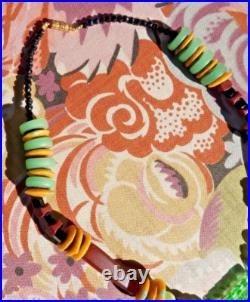 ANCIEN COLLIER ART DÉCO multicolore de style ethnique des années 1930