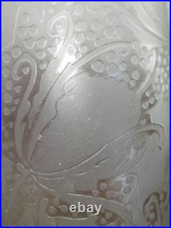 ART DECO LEUNE Grand Vase Verre dépoli gravé à l'acide Décor Chardons COLLECTION