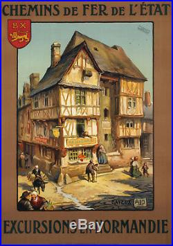 Affiche Originale Art Déco ALO Normandie- Bayeux Calvados 1922