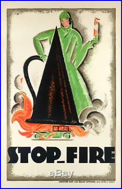 Affiche Originale Art Déco Charles Loupot Stop-Fire Automobile 1925