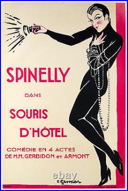 Affiche Originale Art Deco Gesmar Spinelly Music Hall Comedy Hotel 1919
