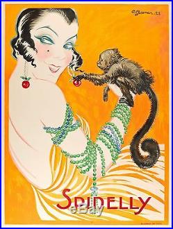 Affiche Originale Art Deco Gesmar Spinelly Music Hall Singe Bijoux 1922