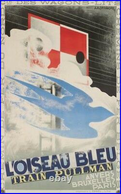 Affiche Originale Art Deco Moderniste Cassandre Oiseau Bleu Pullman 1929