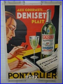 Affiche ancienne DENISET PONTARLIER DOUBS ABSINTHE LITHO 1930 ART DECO