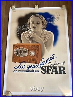 Affiche ancienne lithographique radio SFAR arts deco 80 X 120
