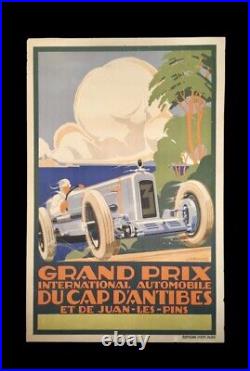 Affiche course automobile, A. KOW, affiche Ancienne, Antibes, Art Deco, grand Prix