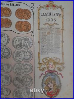 Affiche le petit journal 1906 Monnaie Pièce OR Femme Art Deco style Mucha