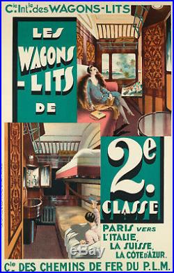 Affiche originale Art Déco Wagons Lits P. L. M. Lalique Prou 1925