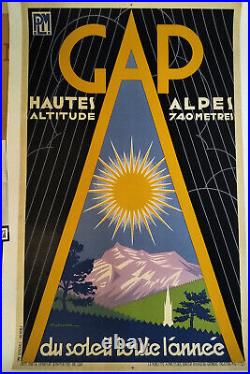 Affiche originale lithographie 1932 Art Déco toilée chemin fer GAP Hautes Alpes