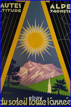 Affiche originale lithographie 1932 Art Déco toilée chemin fer GAP Hautes Alpes