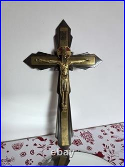 Ancien Crucifix Art-deco Christ En Bronze