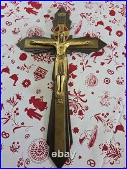 Ancien Crucifix Art-deco Christ En Bronze