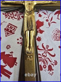 Ancien Crucifix Art-deco Christ En Bronze