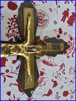 Ancien Crucifix Art-deco Christ En Bronze