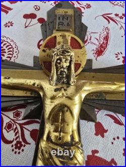 Ancien Crucifix Art-deco Christ En Bronze
