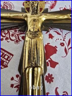 Ancien Crucifix Art-deco Christ En Bronze