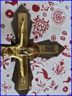 Ancien Crucifix Art-deco Christ En Bronze