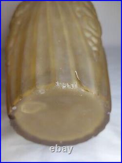 Ancien Vase Opaline Jaune Art Déco Verre Moulé 1930/1940 Collection Rare H 31 Cm