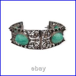 Ancien bracelet Art déco d'exportation chinois en filigrane argenté et cabochons Ancien bracelet Art déco d'exportation chinois en filigrane argenté et cabochons