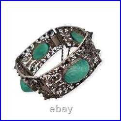 Ancien bracelet Art déco d'exportation chinois en filigrane argenté et cabochons Ancien bracelet Art déco d'exportation chinois en filigrane argenté et cabochons