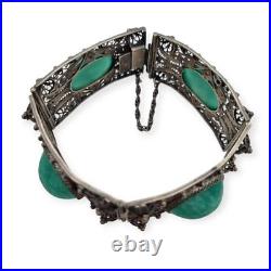Ancien bracelet Art déco d'exportation chinois en filigrane argenté et cabochons Ancien bracelet Art déco d'exportation chinois en filigrane argenté et cabochons