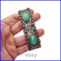 Ancien bracelet Art déco d'exportation chinois en filigrane argenté et cabochons Ancien bracelet Art déco d'exportation chinois en filigrane argenté et cabochons