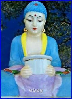 Ancien encrier art déco, bouddha en porcelaine début 20 ème