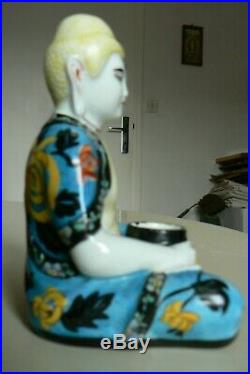 Ancien encrier plumier art déco, bouddha porcelaine