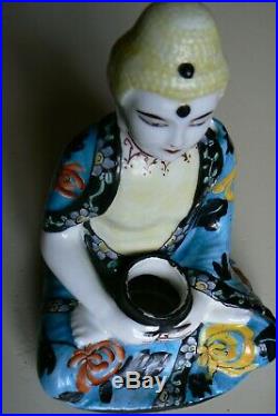 Ancien encrier plumier art déco, bouddha porcelaine