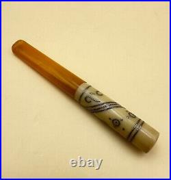 Ancien objet du fumeur porte cigarette Art Déco ambre et argent Turquie