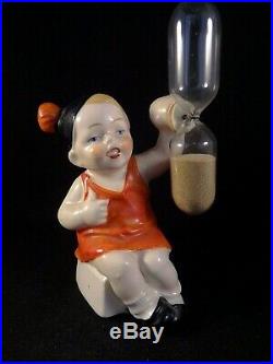 Ancien rare sablier porcelaine poupon bébé fillette enfant Germany numéroté