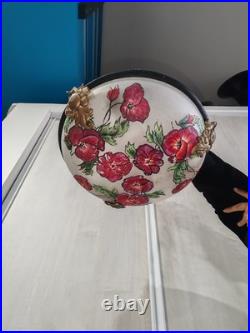 Ancienne Art Déco Lustre suspention Pate De Verre Décor Florale Laiton A Saisir