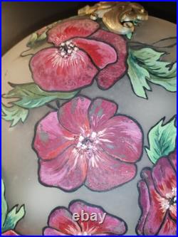 Ancienne Art Déco Lustre suspention Pate De Verre Décor Florale Laiton A Saisir