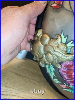 Ancienne Art Déco Lustre suspention Pate De Verre Décor Florale Laiton A Saisir