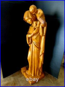 Ancienne Grande Statue Sculpture Platre Vierge A L Enfant Art Deco Chapelle 1950