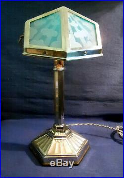Ancienne Lampe Pirouett Rare Modèle De Collection A Verre Nuagé, Socle Art Deco