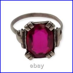 Ancienne bague Art déco en argent avec cristal rubis pour femmes, vers 1930 Ancienne bague Art déco en argent avec cristal rubis pour femmes, vers 1930