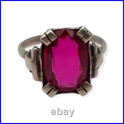 Ancienne bague Art déco en argent avec cristal rubis pour femmes, vers 1930 Ancienne bague Art déco en argent avec cristal rubis pour femmes, vers 1930