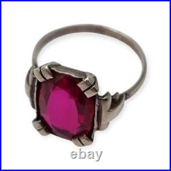 Ancienne bague Art déco en argent avec cristal rubis pour femmes, vers 1930 Ancienne bague Art déco en argent avec cristal rubis pour femmes, vers 1930