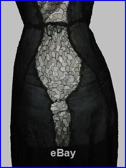 Ancienne robe de soirée en dentelle et mousseline 1930 art deco vamp